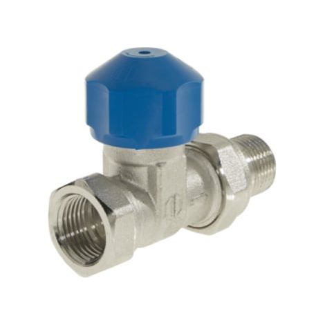 Robinet droit thermostatisable Mâle Femelle 3/4" (20/27) avec douille écrou ezowell (bleu) - Conecterm