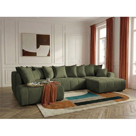 BOBOCHIC - Canapé panoramique convertible ROXELANE tissu chiné Angle droit  Vert