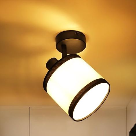 GBLY Foco de techo 1 luz Lampara de pasillo negra Lampara de techo de tela E14 orientable Foco vintage Retro para cocina dormitorio niñera vestidor Sin bombilla (1/5)