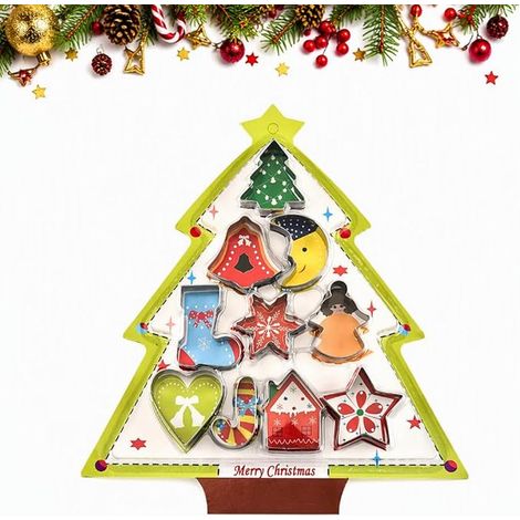 emporte-pièces biscuits inox motifs Noël sapin cloche maison pâtisseries cadeaux fête (1/5)