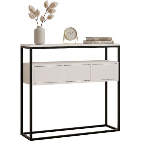 Konsolentisch Pianfei, ein Regal, ein Fach, Struktur Schwarz, 100x29x90h cm, Weiß