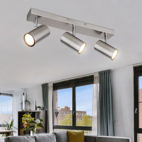 Plafoniera argento faretto soffitto 3 fiamme plafoniera soggiorno nichel con faretti mobili, metallo, 3xGU10, LxPxH 41x6x12 cm
