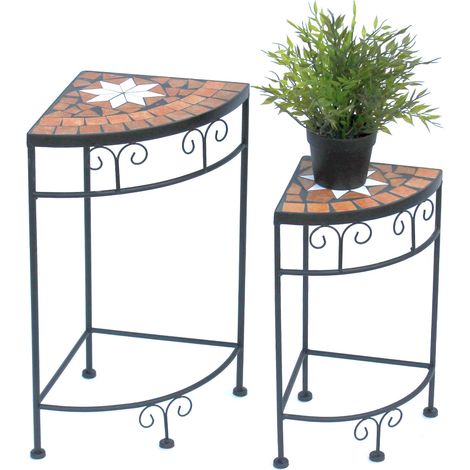 DanDiBo Blumenhocker Mosaik Eckregal 2er Set 42 und 52 cm Blumenständer 12013 Beistelltisch Pflanzenständer Mosaiktisch Ecke