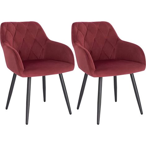 Lot de 2 Chaise Salle à Manger WOLTU, Chaise de Cuisine en Velours, Assis Rembourré et Pieds en Métal, Bordeaux (1/5)