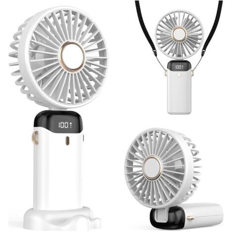 Ventilateur portable rechargeable, mini ventilateur alimenté par batterie 5000 mAh, 5 vitesses et affichage LED, ventilateur de table longue durée pour bureau, chambre, activités de plein air et voyag (1/5)