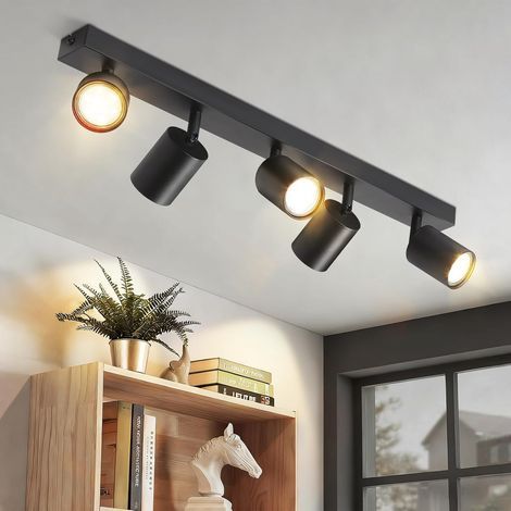 LED Ceiling Light, Black Ceiling Spotlight: GU10 Ceiling Spotlights with 5 Bulbs, 330° Adjustable Ceiling Spotlights, Modern Hallway Spotlight, Industrial Living Room Wall Light, Bulb Not Included (1/5)