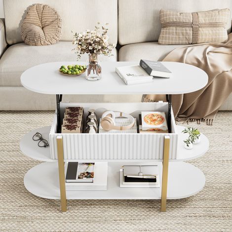 Table basse réglable en hauteur - Table de salon avec espace de rangement - Table basse avec plateau de levage - Table basse avec espace de rangement ouvert et caché - Table à thé pour salon - 106x44x (1/4)