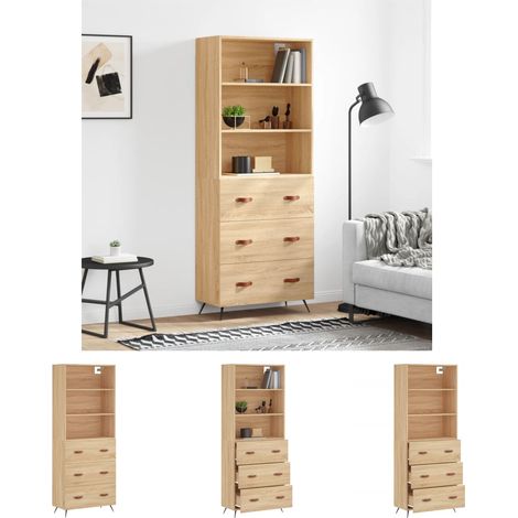 Stauraum - vidaXL Highboard Sonoma-Eiche 69,5x34x180 cm Holzwerkstoff - Metallfüße (1/5)
