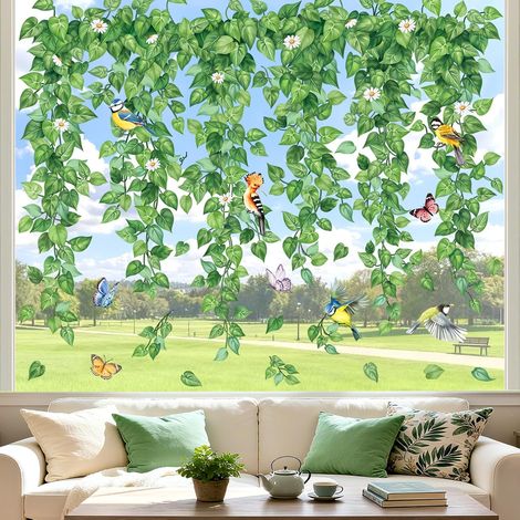 Autocollants Fenêtre Feuilles de Vigne Verte Stickers Plantes (1/5)