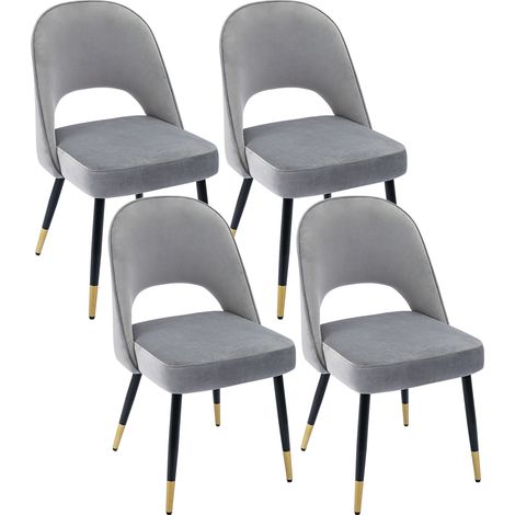 Wahson Esszimmerstühle 4er Set, Samt Küchenstühle mit Metallbeinen, Polsterstuhl mit Hohler Rücken, Grau