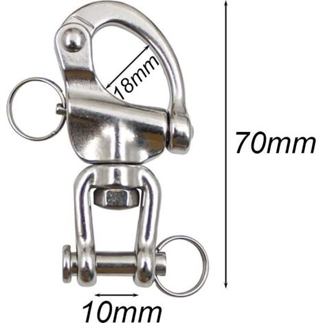 Moschettone girevole a 2 pezzi, grillo in acciaio inox, maglie rapide in acciaio inox 316, moschettone marino in acciaio inox, gancio a molla a sgancio rapido per drizza di barca a vela, 70 mm (1/4)
