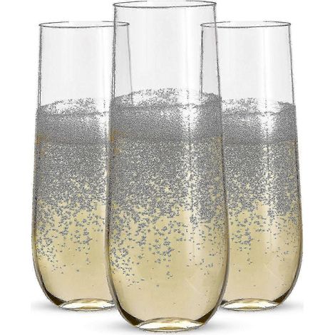 Lot de 24 flûtes à champagne en plastique transparent - Verres incassables sans pied pour usage extérieur 2025 (1/5)