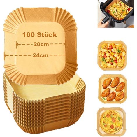 Papier sulfurisé pour friteuse à air chaud, 100 feuilles de 20 à 24 cm, antiadhésif, jetable. (1/5)