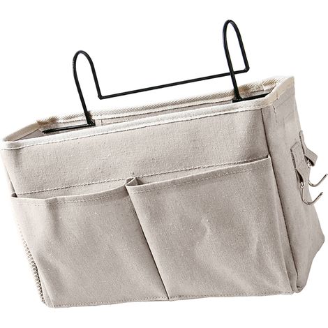 Sac de chevet suspendu en coton et lin, pochette de rangement pour lit superposé, panier de rangement pour chambre à coucher, blanc (1/5)
