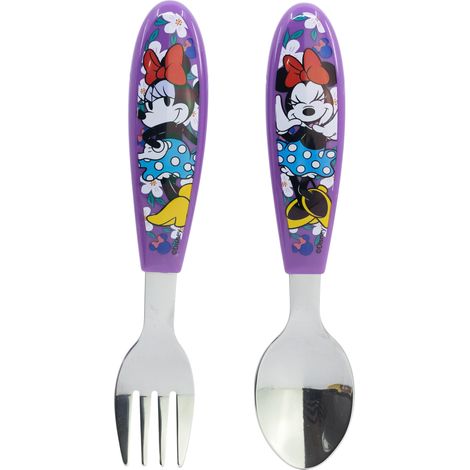 Set 2 Couverts Enfant Acier Inoxydable Fourchette et Cuillère avec Manche Décoré Sans BPA pour Enfants (1/4)