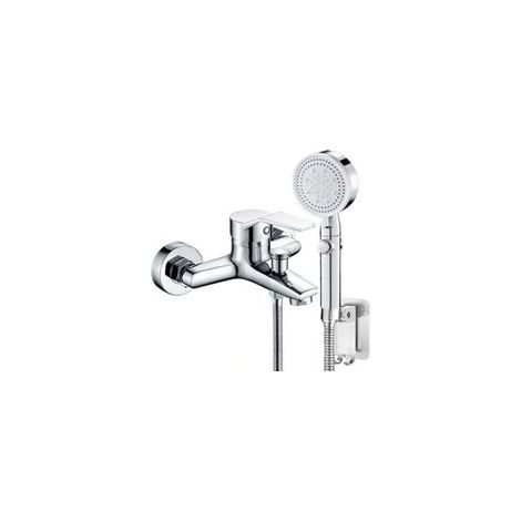 Robinet de baignoire avec douchette, mitigeur de baignoire monocommande 5 modes, 1 flexible, pour baignoire, argent (1/5)