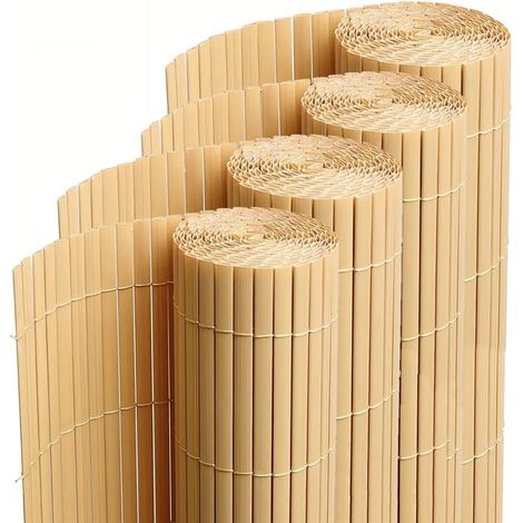Lot de 4 canisses brise-vue en PVC tube plat – Hauteur 80 cm – Longueur 500 cm – Couleur naturel bambou – Résistance aux intempéries et UV – Visiodirect (1/5)