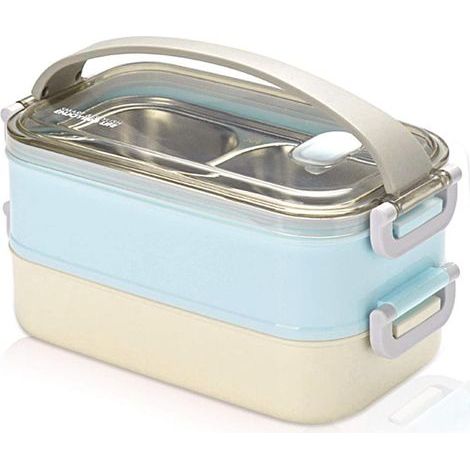 2 Layers Stainless Steel Lunch Box Portable Thermal Bento Boxes Insulated Lunch Box Insulated Lunch Box Food Storage Containers for School Office 1.6L Blue (1/5)