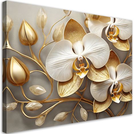 Tableau sur toile Tableau sur toile Orchidée glamour or 100x70 (1/5)