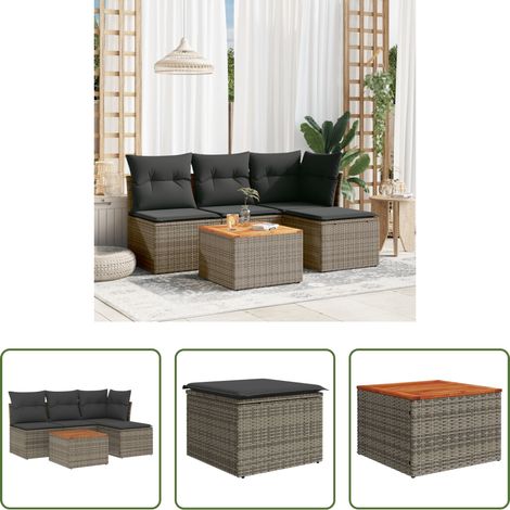 vidaXL Canapé en résine tressée - Salon de jardin 5 pcs avec coussins gris résine tressée (1/5)