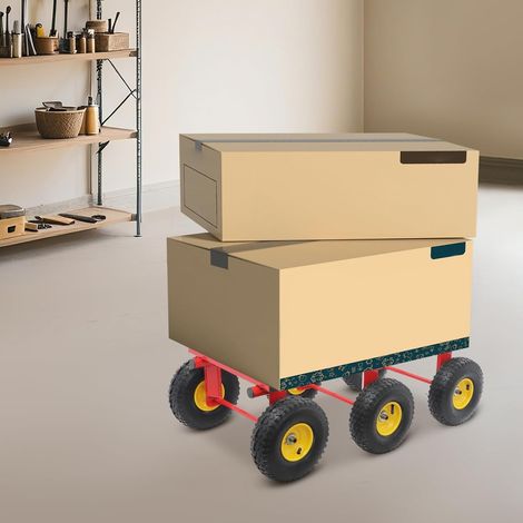 Heavy Duty Dolly 1200 lbs Capacity, 6-Wheel Foldable Utility Cart with 10" Inflatable Tires, Carbon Steel Platform Dolly for Moving Furniture, Equipment, Warehouse Use (Red) (1/5)