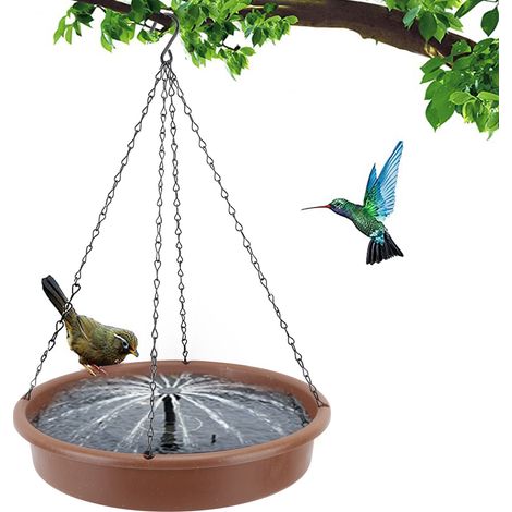 Bain d'oiseaux suspendu rond flottant à pompe solaire, fontaine et abreuvoir pour oiseaux (1/5)