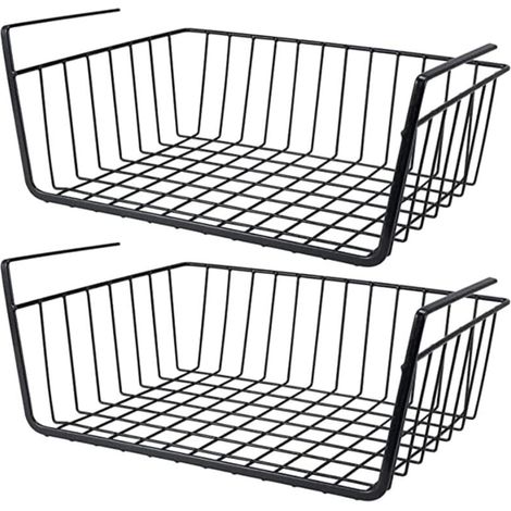 2 Paniers Suspendus Métalliques Empilables Rangement Cuisine Bureau Salle de Bain Noir (1/4)
