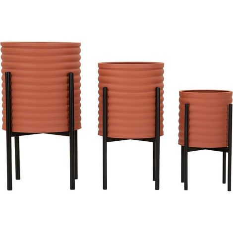 Set aus 3 modernen runden Pflanzgefäßen aus farbigem Metall Milly Tris