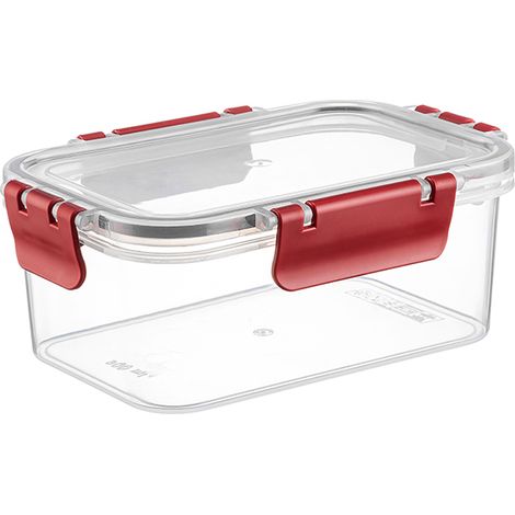 Clip protector rectangular de plástico para envases de alimentos, 900 ml, color rojo.