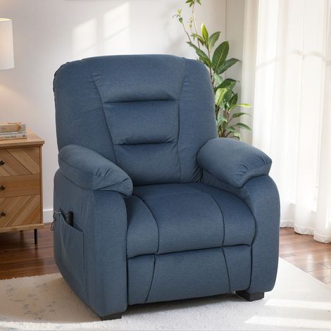 Sillón Relax Reclinable Eléctrico Silencioso con Función Memoria Reposapiés Mando a Distancia Bolsillos Laterales Azul (1/5)