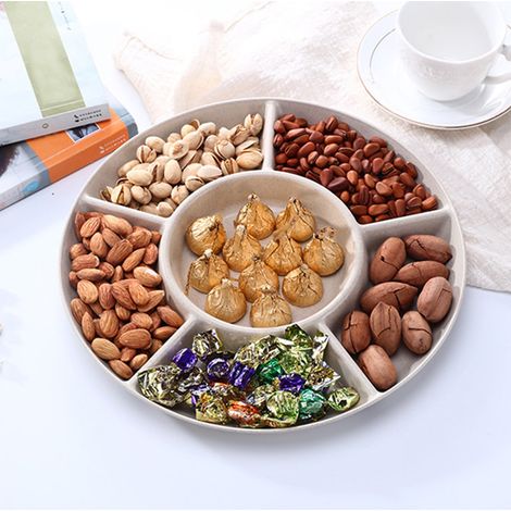 Plateau De Service À Compartiments - En Plastique Alimentaire - Ronde 28,5 Cm - Pour Bonbons Fruits Séchés Noix Apéritifs - 1 Pièce (1/5)