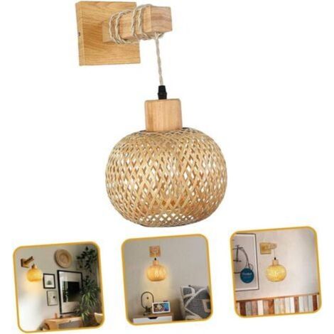 Japanische Vintage-Wandleuchten, Nachttischlampe aus Bambusgewebe, Rattan-Wandleuchten für Esszimmer, Schlafzimmer, Bauernhaus, rustikales Interieur, Wandleuchte