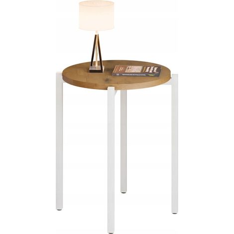 Table de chevet ronde style loft 35 x 35 x 46 cm, métal blanc (1/5)