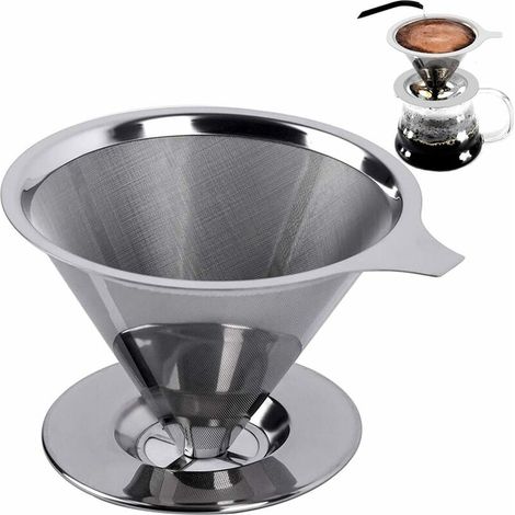 Support Tasse Filtre Maille Couche Acier Inoxydable Sans Papier ,( Argent) (1/5)