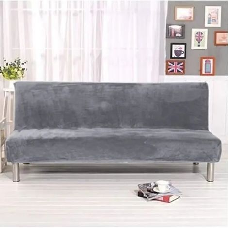 Housse de Canapé-lit Elastique sans Accoudoirs Housse de Clic Clac Couverture de Couleur Solide Taille L Gris (1/4)