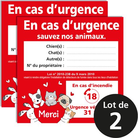 Lot de 2 stickers cœur animaux à sauver – En cas d’urgence – À compléter – 10 x 10 cm – Sécurité maison et animaux