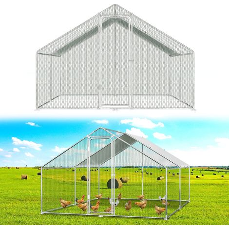 Randaco Enclos poulailler grillagé 3x4x2m avec porte latérale et toit dôme 12 m²