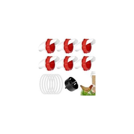 6 Pièces Mangeoire Poules, Mangeoire Poule Automatique, Mangeoires Automatiques Pour Poules Mangeoire À Poulets, Anti Nuisible Tanche À La Pluie, Avec Scie Cloche, Pour Barils, Seaux, Bacs, Auges