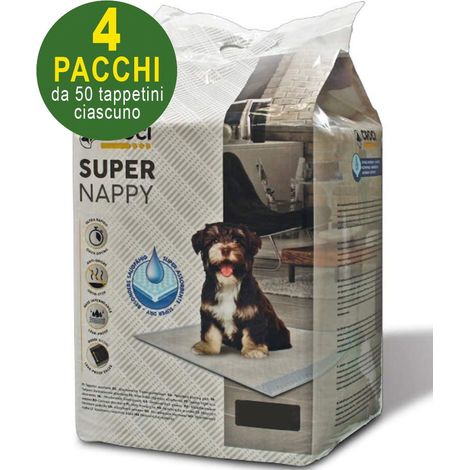 200 Tappetini igienici per cani Super Nappy 60X90 cm - 4 pacchi da 50 pezzi cad. (1/4)