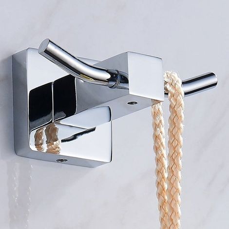 Pluokvzr Doppelter quadratischer Haken für Bademäntel und Handtücher, wandmontierter Handtuchhalter aus verchromtem Messing, zur Befestigung an der Badezimmertür. (1/5)