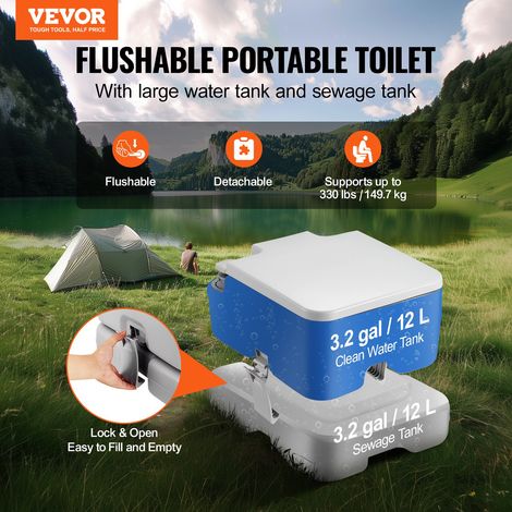 Toilette Portable avec Chasse d’Eau, Toilette de Camping avec Réservoir à Matières 12 L et Réservoir d’Eau 12 L, WC de Voyage à Bou… (1/5)