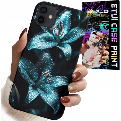 Hülle für iPhone 12 – Gehäuse mit türkisfarbenen Lilien + Glas (1/5)