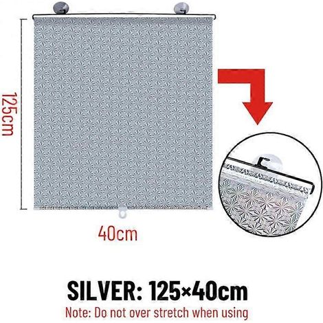 Pare-soleil rétractable pour vitres latérales de voiture, protection UV, éblouissement et chaleur, argenté, 40 x 125 cm (1/5)