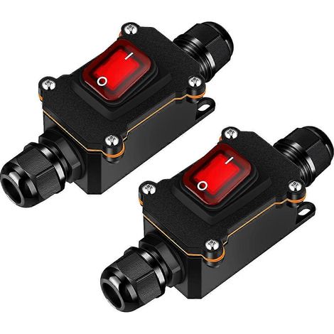 Lot de 2 interrupteurs en ligne 12 V étanches avec bouton-poussoir lumineux rouge (1/5)