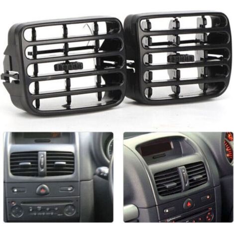 2 Grilles d´aération ventilation centrale grise du tableau de bord pour Clio MK2 1998‑2006, (1/4)