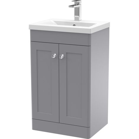 Nuie Classique Satin Grey 500mm 2 Door Vanity Unit and 40mm Profile Basin - CLC223D (1/5)