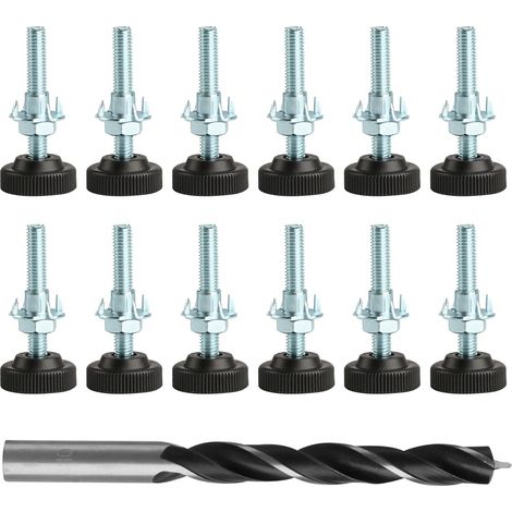 12 Pcs Pied de Meuble Reglable, M8 x 50 mm Pieds de Nivellement Meuble Réglable Filetage, Pied de Nivellement Reglable, Pieds de Meubles, Patin de Chaise a Visser, avec écrous et Forets (1/5)