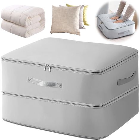 Organisateur auto-compressant ultra peu encombrant, organisateur de vêtements, sac de rangement pour couettes, couvertures, gris, 52 x 42 x 30 cm (1/5)