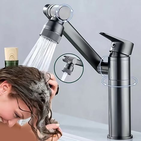 – Mitigeur de lavabo haut 360° – Finition métal – Débit cascade anti-éclaboussures – Installation rapide sans outils – Économie d'eau (1/5)
