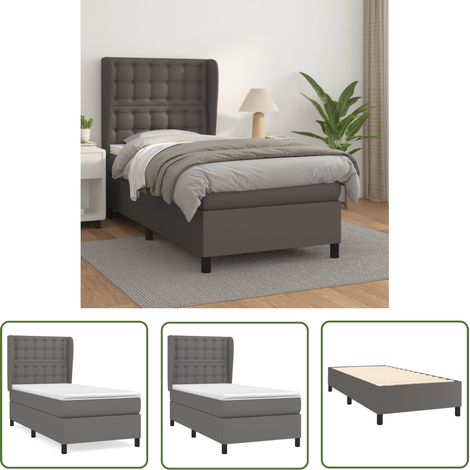 The Living Store Sommier à lattes de lit avec matelas Gris 80x200 cm Similicuir - Lit Plateforme - Lit Double - Lit Design - Literie - Chambre À Coucher (1/5)
